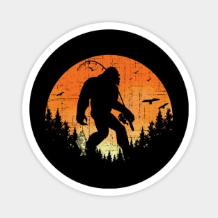 Fishing Bigfoot Sunset - Retro Bigfoot Magnet